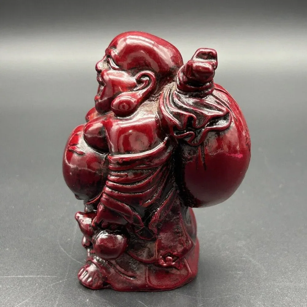 Buddha Figure Hotei Figurine Mahogany Red Resin 4